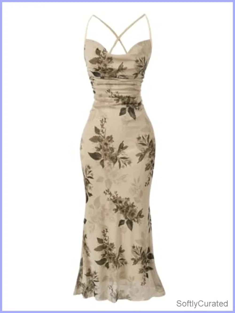Floral Mesh Bodycon Cami Dress Cowl Neck Sleeveless Long Maxi Dresses
